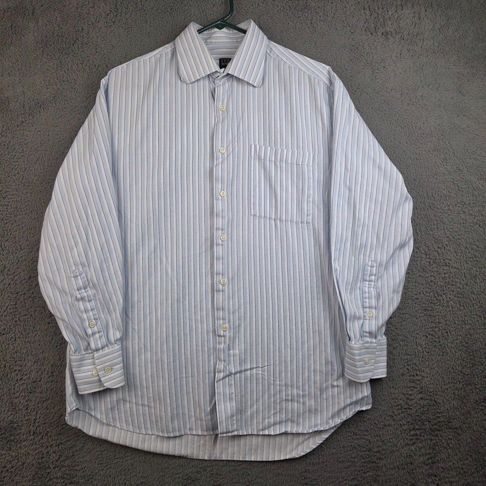 Vintage Ike Behar Men's Button Up Shirt 16-33 Blue White Striped Long Sleeve 90s